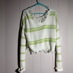 Green and white fray Sweater
